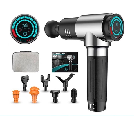Pistola de massagem recarregável de fibra de carbono com braço ajustável e tela LCD de 9,8 x 7,9 x 2,4 polegadas