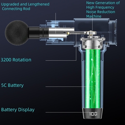 Arma de massagem muscular de fibra de carbono portátil com ecrã LCD